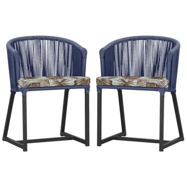 Imagem de 2 Cadeiras De Jantar Noronha Preta Corda Náutica E6 Trama Azul