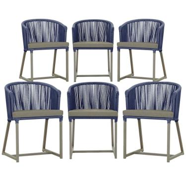 Imagem de 6 Cadeiras De Jantar Noronha Fendi Corda Náutica E8 Trama Azul