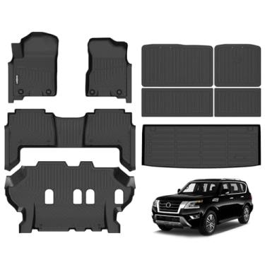 Imagem de GINOWY - Tapetes de chão e forro de carga para Nissan Armada & Infiniti QX80 2019-2024 Assentos de banco para todos os climas Armada 2024 Tapete antiderrapante para encosto tapete de porta-malas à