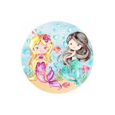 Imagem de Painel de Tecido Sublimado Redondo Duas Sereias Aquarela C/Elástico - 