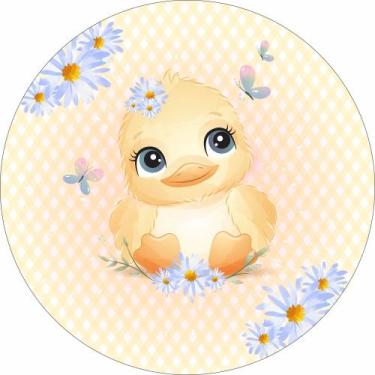 Imagem de Painel de Lona Redondo Pintinho Xadrez Amarelo - Fabrika de Festa, 200