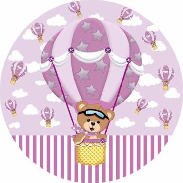 Imagem de Painel de tecido sublimado redondo Ursinho balão lilás C/ Elástico - F