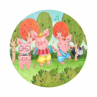 Imagem de Painel de Lona Redondo 3 Porquinhos e o Lobo Mal Música - Fabrika de F