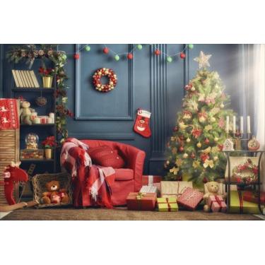 Imagem de Painel de Tecido Sublimado Fundo Natalino Árvore em Casa  - Fabrika de