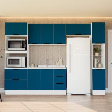 Imagem de Cozinha Modulada 5 Peças sem Pia e Rodapé Maeena Politorno - Branco com Azul