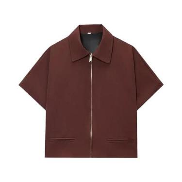 Imagem de Jaqueta Varsity Cropped Feminina Com Zíper E Manga Curta, Casaco Casua