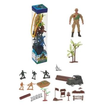 Imagem de Kit Brinquedo Soldadinhos De Guerra 1 Boneco E 7 Acessórios - Brinqued