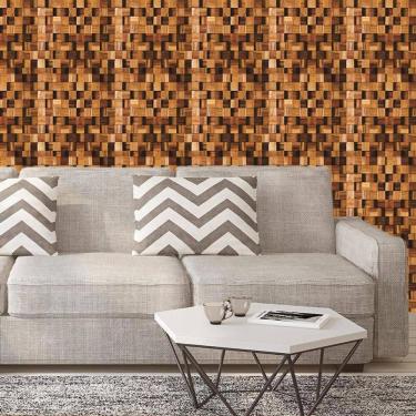 Imagem de Papel De Parede Madeira Toquinhos Mogno Autocolante Sala