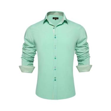 Imagem de Camisa Masculina Preta De Manga Longa Em Poliéster E Algodão Com Estam