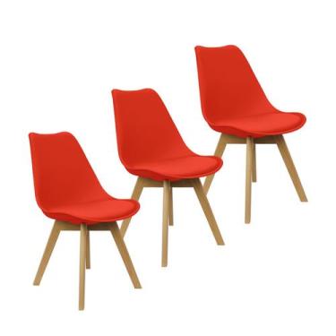 Imagem de Kit 3 Cadeiras Charles Eames Leda Luisa Saarinen Design Wood Estofada 
