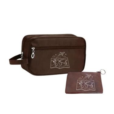 Imagem de Kit 2 Necessaire Organizadora e Bolsa Higiene Viagem Passeio - Marrom 