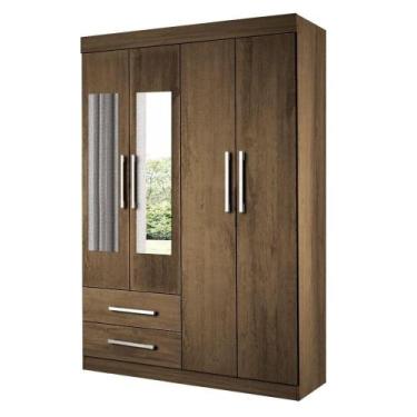 Imagem de Guarda Roupa Solteiro Madri 4 Portas de Bater 2 Gavetas Branco MDP com
