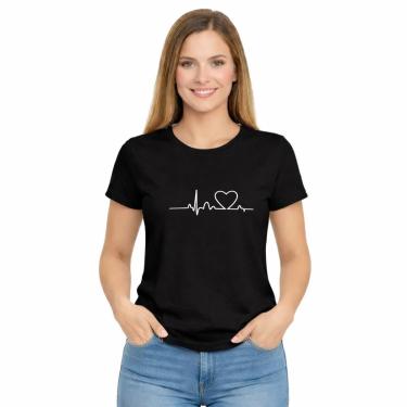 Imagem de Camiseta Feminina Amor Batimento Cardíaco Coração Minimalista-Feminino