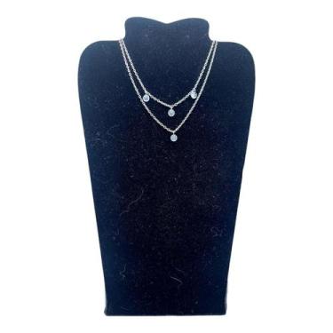 Imagem de Colar CHOKER GARGANTILHA DUPLA AÇO INOX 4 PONTO DE LUZ PRATA - ASA