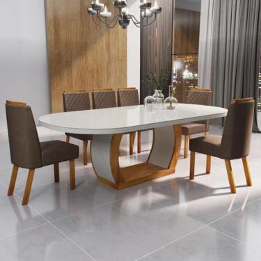Imagem de Sala de Jantar 196x90 Mel MDF/Vidro 6 Cadeiras Bom Pastor, Base Natura