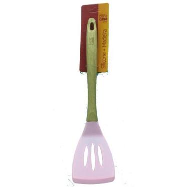 Imagem de Espátula Vazada de Silicone Cabo Em Madeira Bene Casa - Bene Casa Chef