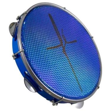 Imagem de Pandeiro luen10 abs azul plat inox pele holográfica fé