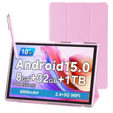 Imagem de Tablet de 10 polegadas com capa Stylus, tablets Android 15, 8 GB de RAM, 32 GB, suporte para expansão de 1 TB, tablet de 10 polegadas, inclui capa protetora para tablet, câmera dupla 5G WiFi-6