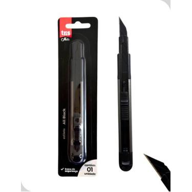 Imagem de Estilete Profissional All Black Preto Lâmina 9mm Corpo Metálico Trava 