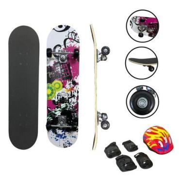Imagem de Skate Infantil Iniciante Montado Kit Proteção Completo City - Importwa