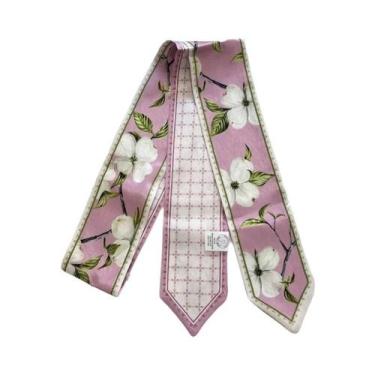 Imagem de Lenço De Cetim Vintage Feminino Com Estampa Floral E Laço Longo Para C