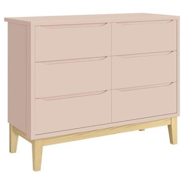 Imagem de Cômoda Infantil 6 Gavetas Classic Rosa Acetinado com Pés Natural - Reller