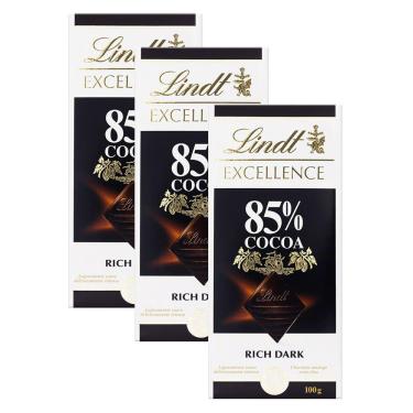 Imagem de Chocolate Lindt Excellence 85% Cocoa Dark com 100g | Kit com três unidades