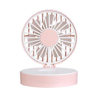 Imagem de HiXB Ventilador de mesa USB Desktop Ventilador silencioso portátil com cordão Espelho 3 Velocidades de ajuste de modo, Rosa