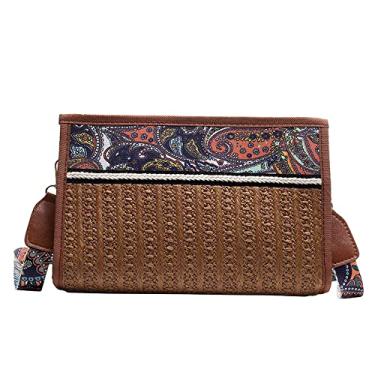 Imagem de Bolsa feminina de palha bolsa de tecido bolsa transversal bolsa de praia boêmio bolsa de ombro bolsa de palha bolsa com zíper, Marrom
