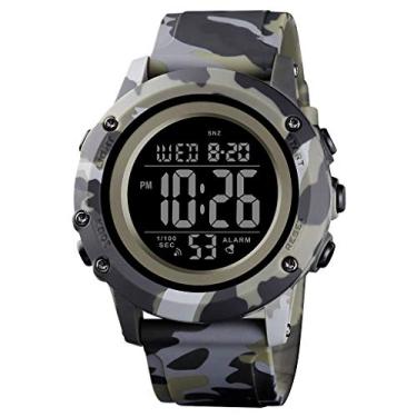 Imagem de Relógio masculino digital esportivo, grande, impermeável, com cronômetro, alarme, luz traseira de LED, Camuflagem - verde, Large-53mm, Digital