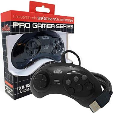 Imagem de Controlador USB Old Skool com 6 botões, compatível com Sega Genesis Mini, PS3, PC, Mac, Steam, Nintendo Switch – Porta USB (Preto)