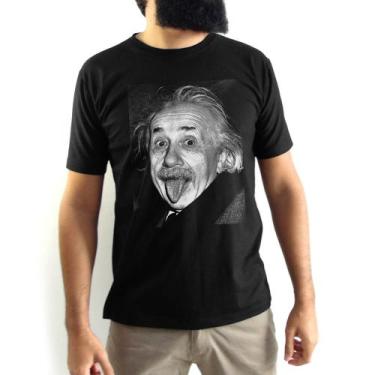 Imagem de Camiseta Masculina  Albert Einstein Língua Clássica Preta - Hipsters