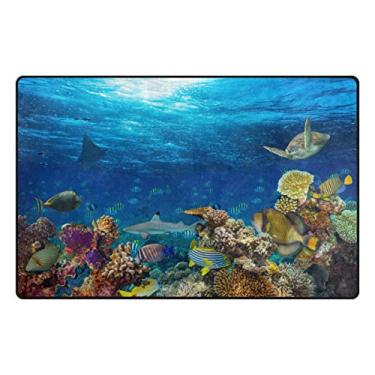 Imagem de Tapete My Daily Underwater Sea Coral Reef Ocean Fish Area Rug 50,8 cm x 78,7 cm, tapete para porta para sala de estar, quarto, cozinha, banheiro, tapete impresso de espuma leve