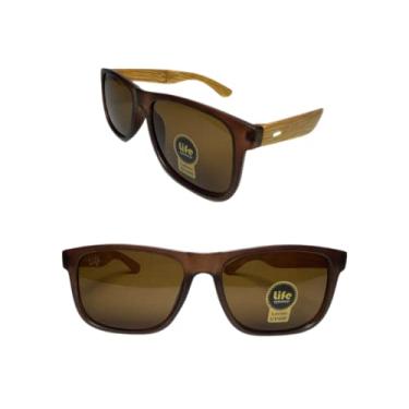 Imagem de Óculos de Sol Original Smiles Marrom Haste Estilo Bambu Retangular Masculino Feminino Unissex UV400