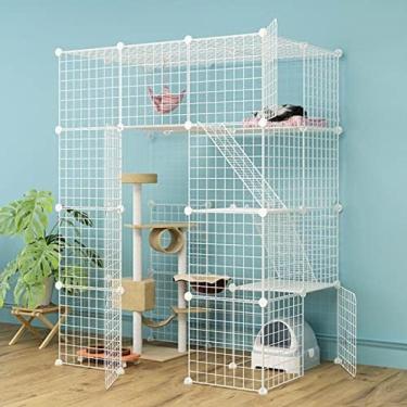 Imagem de Gaiola Para Gatos Gaiola Grande Para Gatos Gaiola Para Casa Para Gatos Gaiola Removível Para Gatos Com Fio De Metal Interna Grande Gaiola Para Gatos Com 4 Camadas Para 1 A 5 Gatos,111 Cm * 75 Cm *