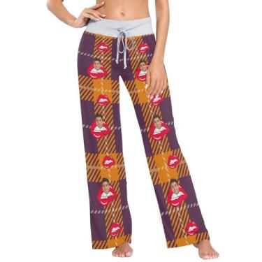 Imagem de Calças de pijama personalizadas para mulheres calças de pijama femininas macias personalizadas para mulheres PP beijos marido, Xadrez de sarja violeta, GG