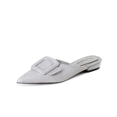 Imagem de Fericzot Mules para mulheres, sandálias com fivela e bico fino, sapatos de salto gatinho, sandálias de costas nuas, Cinza, plano, 10.5