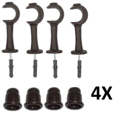 Imagem de Kit 4 Suporte Para Varão Cortina Com Ponteira 19mm Imbuia
