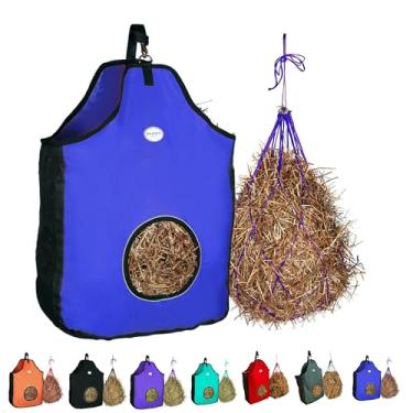 Imagem de Majestic Ally 1200 D Bolsa de Alimentação de Feno para Cavalos, Ovelhas – Malha de Nylon de Qualidade Premium – Acabamento Reflexivo – Simula a Lixação – Reduz o Desperdício – Vem com Rede de Feno de 91,44 cm. (azul royal)