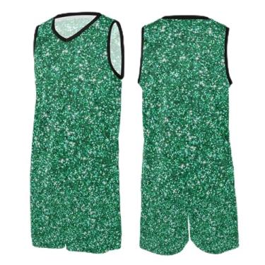 Imagem de CHIFIGNO Camiseta cáqui de basquete, camiseta de treino de futebol, vestidos femininos de basquete PP-3GG, Textura de glitter verde, XXG