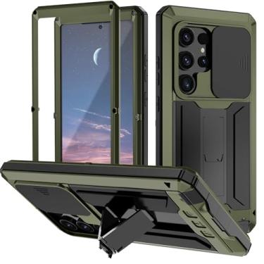 Imagem de Capa de metal para Samsung Galaxy S24 Ultra 5G, ao ar livre, alumínio, metal, gorila, vidro, à prova de choque, militar, resistente, resistente, capa rígida com protetor de tela (verde)