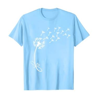 Imagem de Camiseta feminina bonita gola V girassol flores silvestres gráfico casual estampado camiseta manga curta feminina, Azul claro, 3G