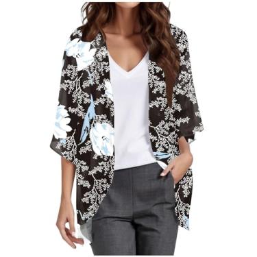 Imagem de Cardigã feminino estampado moderno casual de chiffon cropped plus size camisas de botão para mulheres, Caqui, M