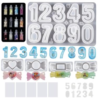 Imagem de Attuslla Moldes de silicone para coqueteleira de resina, moldes de silicone de areia movediça em formato de doce, moldes de fundição de resina de dígitos, epóxi com folhas de PVC e contas coloridas