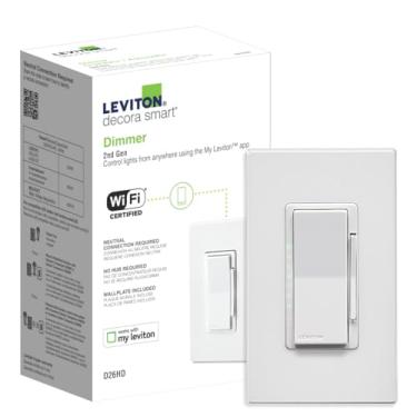 Imagem de Leviton D26HD-2RW Decora Smart Wi-Fi Dimmer (2nd Gen), Works with Hey Google, Alexa, Apple HomeKit/Siri, and Anywhere Companions, No Hub Required, Neutral Wire Required, White