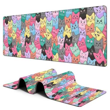 Imagem de Hanazaoa Tapete de rato colorido para gatos, tapete de mesa, GG, grande, para jogos, tapete de teclado de computador estendido com base de borracha antiderrapante e borda costurada 29 x 70 cm para