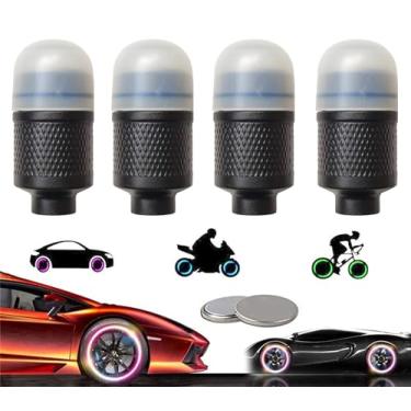 Imagem de YUERWOVER Pacote com 4 luzes LED de pneu de bicicleta para carro, caminhões, tampas de haste de válvula, carrinho de golfe, luzes de roda de vaga-lume, bicicleta, motocicleta, raio, luz de flash para