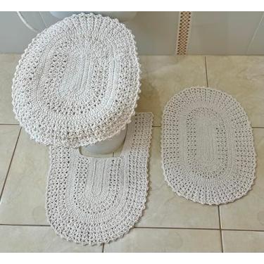Imagem de Jogos de Tapetes para Banheiro em Crochê Bico Colorido 3 Peças (Crú)