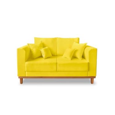Imagem de Sofá Sala de Estar 02 Lugares Beny Suede Amarelo Madeira prima deccor