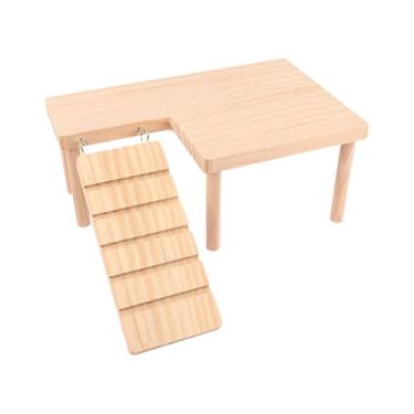 Imagem de IEUDNS Plataformas de madeira para hamster, acessório de gaiola com escada em forma de L, plataformas de escalada para animais pequenos, conjunto de